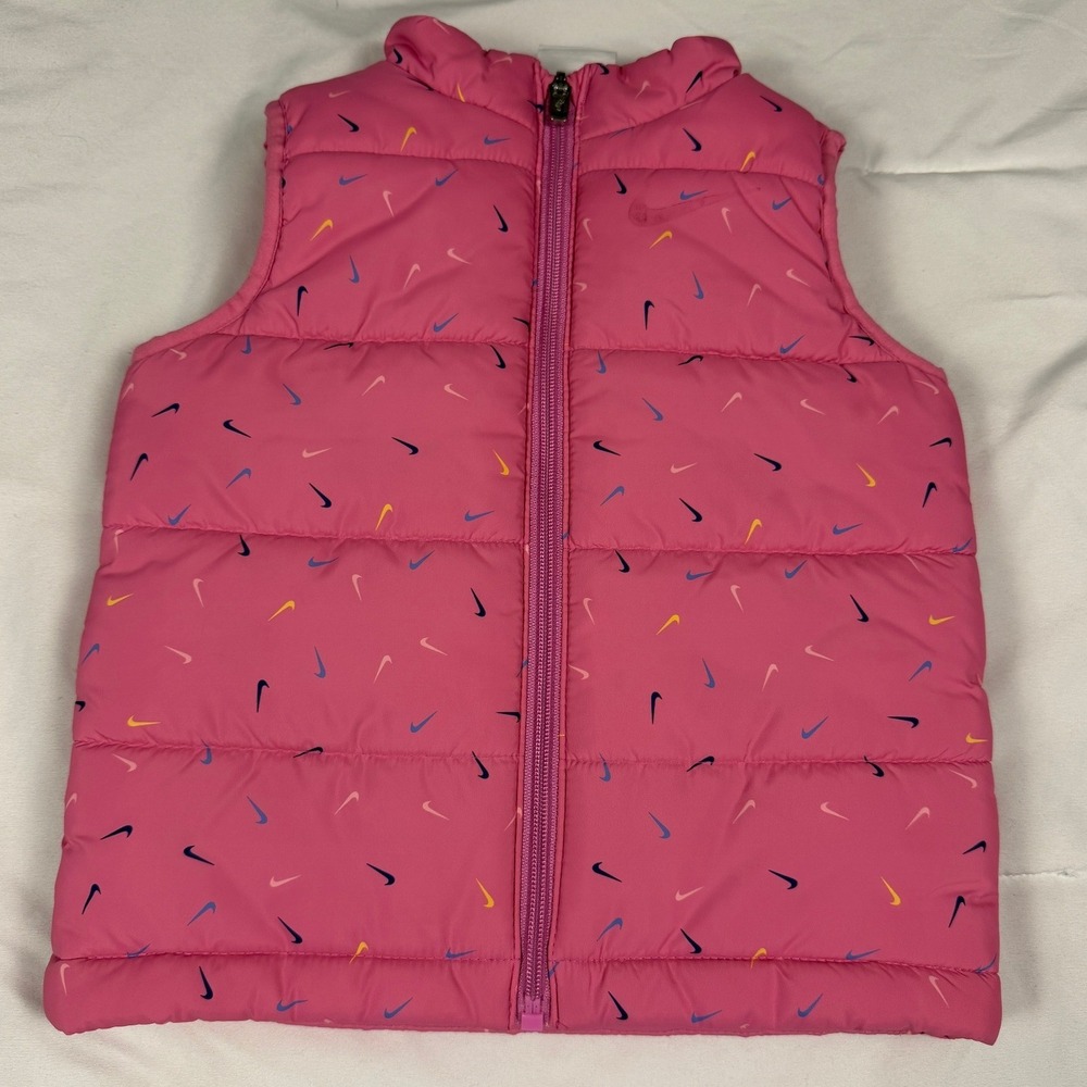 Nike Toddler Girls Pink Multi Swoosh Puffer Vest Size 3T L650-U90 Full Zip